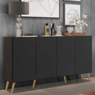 Imagem de Aparador Buffet Retrô Multimóveis Veneza 4 Portas FG3556 Preto/Natural