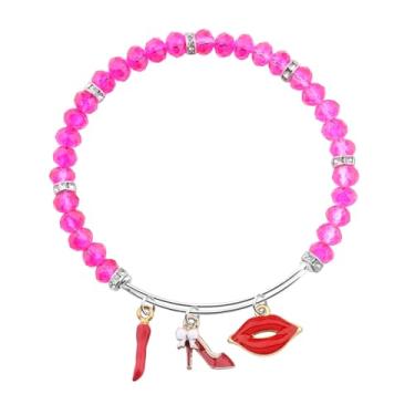 Imagem de FEELMEM Presentes de beleza femininos, pingente de batom vermelho pimentão, tema de maquiagem, pulseira expansível para mulheres, presente legal para meninas, Medium, Ecológico, Ágata