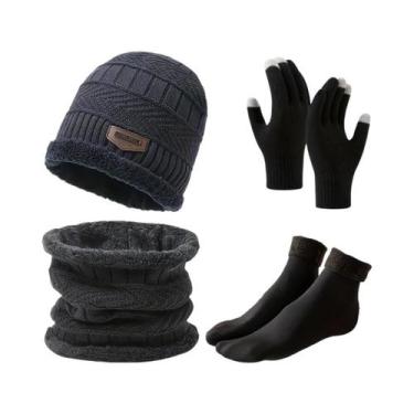 Imagem de Conjunto De Gorro, Cachecol E Luvas De Veludo Quente Para Inverno Para