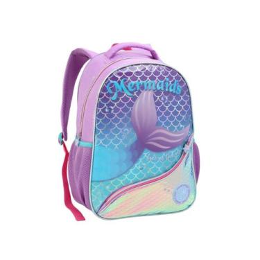 Imagem de Mochila Costas Infantil Sereia Holográfica Escolar Meninas - Seanite