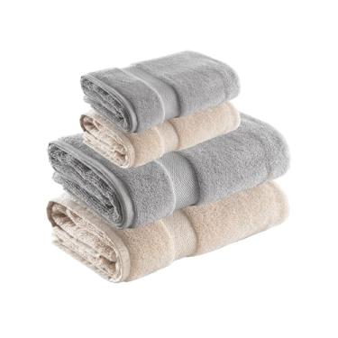 Imagem de Jogo de Toalhas Super Soft Zero Twist 4 Pe�as � Banh�o e Rosto � 500g/m� � Toque Macio, Alta Absor��o e Secagem R�pida � Altihaus (Bege/Cinza)