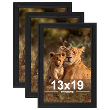 Imagem de TKYGU Conjunto de 3 porta-retratos de 33 x 48 cm, molduras de madeira de estilo moderno, montagem na parede horizontal ou vertical, moldura de galeria de 33 x 48 cm com acrílico resistente a