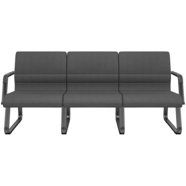 Imagem de Cadeira Longarina 3 Lugares Recepção Com Braço Pés Preto Lev P03 Crepe Preto - Lyam Decor