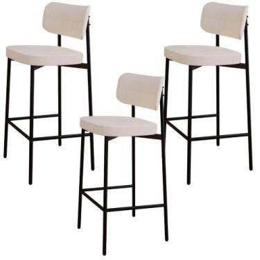 Imagem de Kit 03 Banquetas Alta Bar Cozinha Sala De Jantar Aço Preto Kaira C01 L