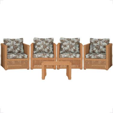 Imagem de Mesa E 4 Poltronas Madri Corda Náutica Estofado 6 Trama Terra Cota