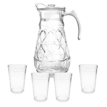 Imagem de Jarra De Vidro Grossa Resistente Labelle Com 4 Copos Verão Água Suco 1