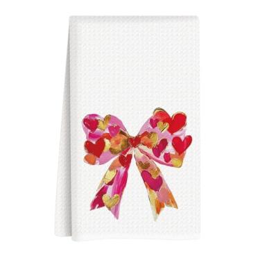 Imagem de Toalhas de cozinha para o dia dos namorados, decorações de dia dos namorados, presente para ela, namorado, namorada, toalha de prato com laço de coração rosa, presentes de casamento românticos de