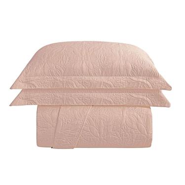 Imagem de Kit Cobre Leito Colcha Charlote Casal 3 Peças Dupla Face Liso Classic - Rose - 100% Pol...