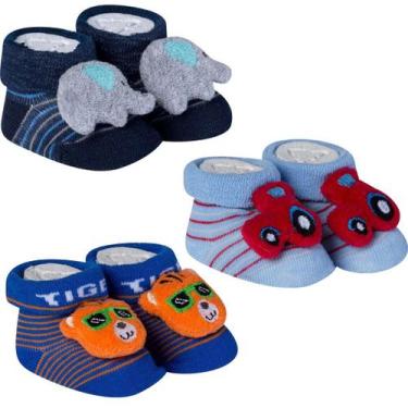 Imagem de 3 Meias Pantufa Bebê Divertida Menino Recém Nascido Enxoval Maternidad