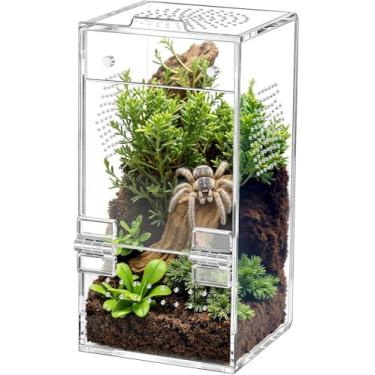 Imagem de Gabinete de aranha saltadora – Terrário pré-construído com porta lateral magnética, ventilação de 360° e suporte de gancho, habitat para aranhas, louva-a-deus, tarântula e caracol, 8,9 x 9 x 17,8 cm