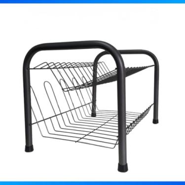 Imagem de Escorredor De Pratos E Louças Duplo Preto e Cromado Cozinha (GRAFITE)