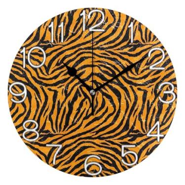 Imagem de Relógio de parede analógico decorativo operado por bateria relógio de escritório cozinha, decoração de sala de estar, arte moderna, listra de tigre amarelo preto, 25 cm, ponteiros dourados