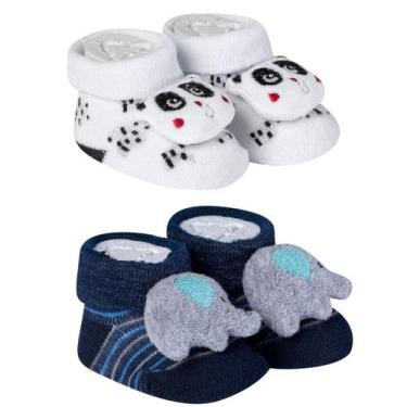 Imagem de Kit 2 Meias Sapatinho Pantufa Bebê Saída Maternidade Recém Nascido Men