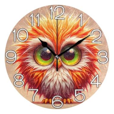 Imagem de GAIGEO Relógio de parede analógico decorativo operado por bateria silencioso escritório relógio de cozinha, decoração de parede retrô moderna art deco linda coruja laranja, 25 cm, ponteiros pretos