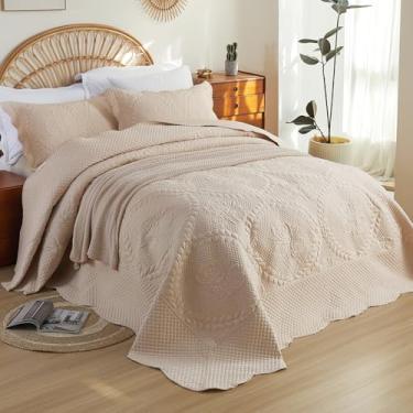 Imagem de EVENHUG Colchas King extragrandes California King, conjunto de colcha com fronhas, extragrande, tamanho king, leve, bege, 304 x 325 cm