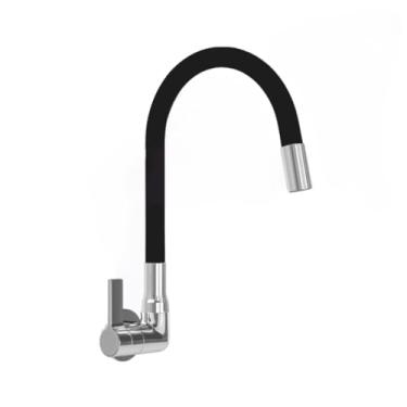 Imagem de Torneira Cozinha Parede Gourmet com Bica Flexível Luxo Acionamento 1/4 Volta Cor Preta
