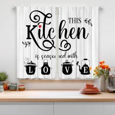 Imagem de MESHELLY Cortinas abstratas de madeira para cozinha, 137 cm L x 91 cm A, bolso para varão, rústica, citações positivas, contemporâneas, vintage, panelas, quarto, janela, cortinas, estampa de casa de