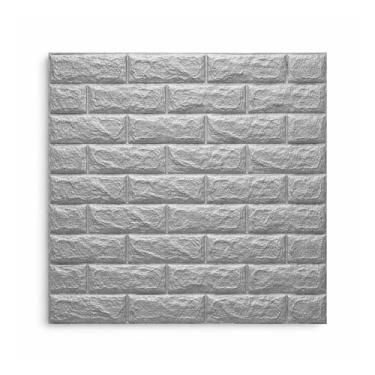 Imagem de Kit Placas Adesiva Tijolinho 3D Revestimento Autocolante Decoração Quarto Sala Banheiro Impermeável (Kit 50 Placas Adesivas Tijolo Cinza, 70x77)