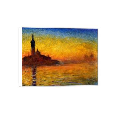 Imagem de BMZFYBS Claude Monet Famosas Impressões em tela de parede prontas para pendurar - Twilight Veneza - Pintura com moldura branca para decoração de sala de estar 60 x 80 cm 24 x 31 pol