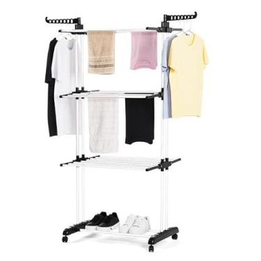 Imagem de Varal De Chão Roupa Calcinha Grade 3 Andares Dobrável Portátil (PRETO/BRANCO)