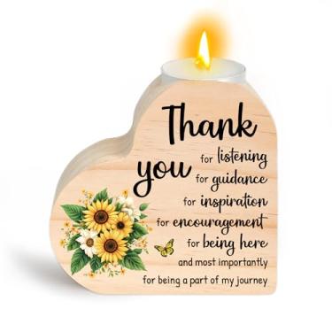 Imagem de Girassol Presentes de agradecimento para mulheres - Presentes de agradecimento do professor para mulheres Castiçais de madeira em forma de coração Obrigado, Natal, Dia dos Namorados, Dia dos