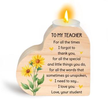 Imagem de Presentes de agradecimento ao professor - Girassol Presentes de fim de ano para professores para mulheres castiçais em forma de coração de volta às aulas Obrigado, Natal, Dia dos Namorados, Dia dos
