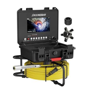 Imagem de Câmera de esgoto, câmera de drenagem de tela HD IPS de 7 polegadas com marcador de distância DVR, luzes de 23 mm, 12 peças, IP68, boroscópio, tubo de drenagem, endoscópio, cartão de 32 GB, para