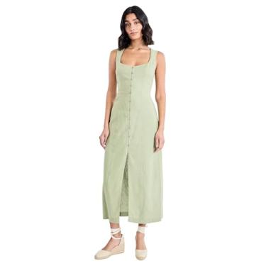 Imagem de The Good Journey Vestido maxi feminino chique, sem mangas, gola quadrada, botão frontal, para convidados de casamento e férias de verão, Sálvia, 40