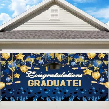 Imagem de OERJU 2025 Formatura Garagem Porta Banner Azul Marinho Parabéns Grad Garage Door Cover Parabéns Graduado Formatura Formatura Festa Decorações Suprimentos Decoração de Parede Interior Exterior Mural