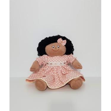 Imagem de Boneca De Pano Lara Negra Morena Pelúcia Salmão Bola 41cm - Polybaby