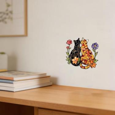 Imagem de Decoração acrílica em forma de adesivo para gatos em mosaico, adequado para decoração de casa na sala de estar ou escritório. Escolha de presente ideia: Halloween, Natal, aniversário, aniversário, dia