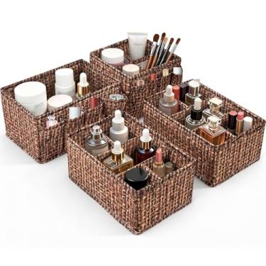 Imagem de VERONLY Caixotes de armazenamento de cosméticos, organizador de maquiagem, caixa de armazenamento multifuncional ajustável, divisória de gaveta de mesa para pincéis de maquiagem, bancada ou cômoda de