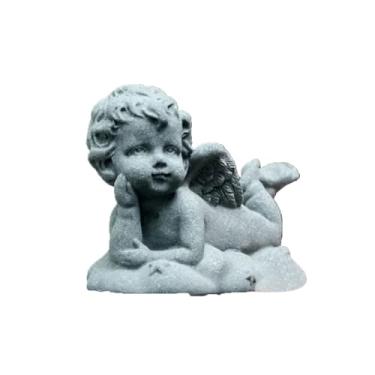 Imagem de CDHZYQ Estátua retrô de ângulo de pedra linda estátua de querubim para ambientes internos e externos, decoração de jardim, anjo deitado nas nuvens, coleção de ornamentos (cinza)