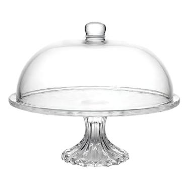 Imagem de Prato de cristal para bolo com base e tampa em formato de diamante.