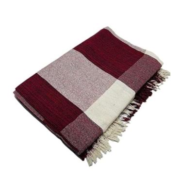 Imagem de Manta de Sofá Gigante 210x120cm em Algodão – Manta Artesanal para Sofá e Cama Decorativa(Vinho C/Branco)