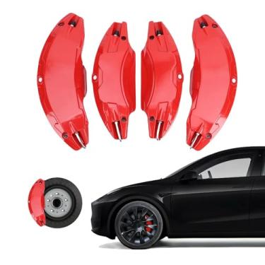 Imagem de Jiawu Capas para pinças de freio, conjunto de capas para cubos de roda dianteiros e traseiros de liga de alumínio para rodas Juniper 2025 2026 de 19 pol. e 20 pol., com adesivos (Vermelho)