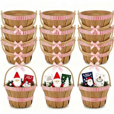 Imagem de Geelin 12 peças de mini cesta de tecido de Natal com alça cesta de flores de piquenique de frutas de madeira para decoração de presente de festa de casamento de Natal, armazenamento de jardim