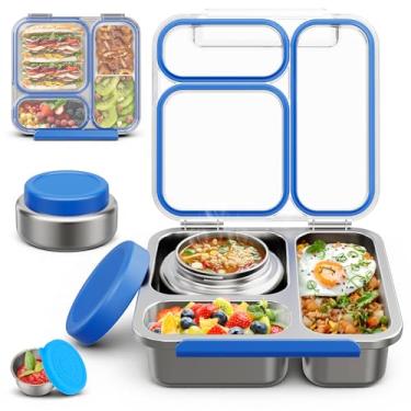 Imagem de BABHAMNESS Caixa Bento de Aço Inoxidável Infantil com Sopa Térmica de 209,8 g, 3 Compartimentos de Metal Bento Lancheira Recipientes de Molho para Escola e Escritório, Seguro para Lava-Louça, Livre de