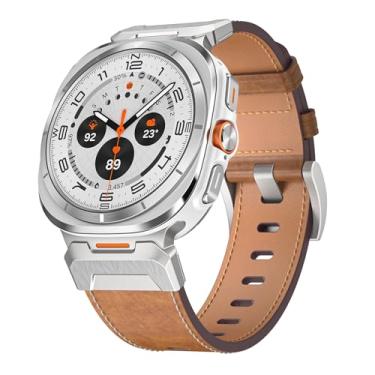 Imagem de HEPUP Para samsung galaxy assista ultra cinta 47mm acessórios pulseira esportiva de couro para galaxy watch 7 ultra pulseiras(Brown Silver)