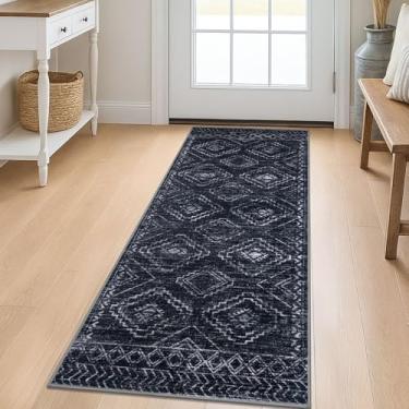 Imagem de KILOCOCO Tapete de corredor de cozinha Boho 5 x 12 cm, tapete de corredor lavável para corredores, antiderrapante, estampado, envelhecido, tapete de lavanderia, tapete de pilha baixa para entrada