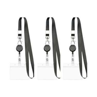 Imagem de Porta-Crachá Ajustável Em PVC Com Cordão Retrátil Preto E Gancho De Cl