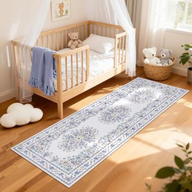 Imagem de GarveeHome Tapete de corredor floral lavável 5 x 15 cm para berçário vintage com bordas de flores para quarto, tapetes botânicos antiderrapantes multicoloridos, tapetes florais multicoloridos para
