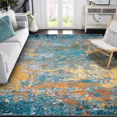 Imagem de GarveeHome Tapetes modernos abstratos de lã sintética 12,5 x 17,8 cm, ultramacios, com detalhe de pelo baixo, resistente a manchas, lavável à máquina para quarto com suporte antiderrapante, várias