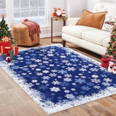 Imagem de GarveeHome Tapete de Natal, 20 x 25 cm, antiderrapante, para Natal, flocos de neve brancos, decoração de casa, tapete para sala de aula, sala de estar, quarto, azul