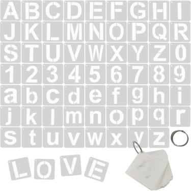 Imagem de Aplter 62 peças de estêncil de letras e números, estênceis de alfabeto reutilizáveis de 5 cm com maiúsculas e minúsculas para pintura, artesanato, álbuns, placas de madeira, projetos DIY