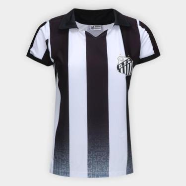 Imagem de Camisa Polo Santos Feminina - Surf Center, Branco, Preto, G