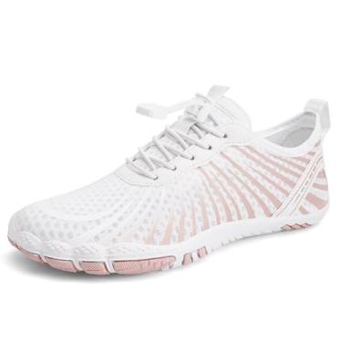 Imagem de WateLves Water Shoes – Meia aquática masculina de secagem rápida para uso ao ar livre para natação, praia, piscina, caminhadas, surfe, caminhada, Branco, rosa, 6.5 Women/5 Men