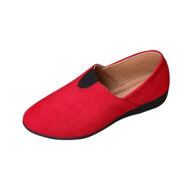 Imagem de Sapato feminino fashion casual cor sólida bico fino salto plataforma sem cadarço para uso confortável, Vermelho, 35
