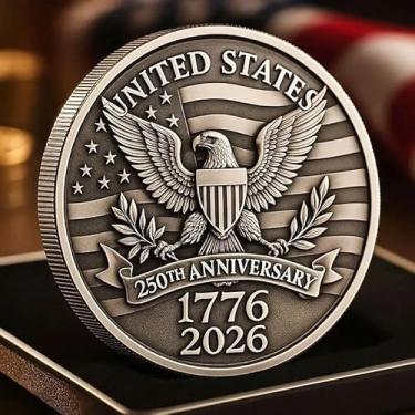 Imagem de Peça de colecionador de acrílico comemorativa do 250º aniversário dos Estados Unidos - Medalha de mesa plana 2D de 5 cm estilo E