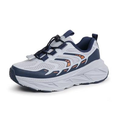 Imagem de Tobfis Tênis infantil para meninos e meninas, suporte de arco, trilha elástica, tênis de corrida, caminhada, leve, respirável (bebê/criança pequena/criança grande), Azul-marinho/cinza, 11 Little Kid